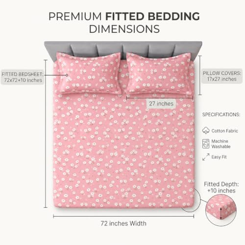 Image of VAS COLLECTIONS 240 TC Premium Double Bed Fitted Bedsheet, Soft Comfortable Stretchable Mattress Sheet with Elastic Fitted Corners, Durable Easy Care, 72 x 72 + 10 Inches (183x183+25 cm) - Rose Pink