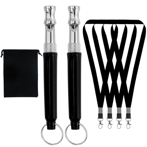 2 silbatos reutilizables para perros, silbato perros, silbato de entrenamiento de alta frecuencia ajustable, con 4 correas de nailon, 1 bolsa de terciopelo para pastor, perro deportivo