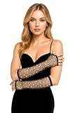 LATTEMARMALATTE Fashion Rhinestone Fishnet Fingerless Gloves – Long 80s Punk Halloween Costume Accessory for Women & Girls