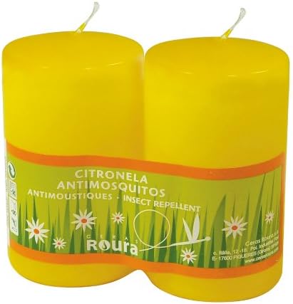Roura 2 Pieces Citronella Pillar Candles, 100 x 50 mm, Wax, Yellow, One Size
