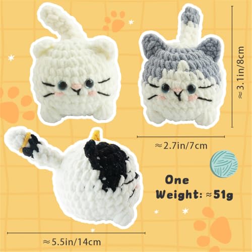 Linhao Jew Crochet Kit for Beginners – Knitting Kits Cute Animal Kitten Keychain with Pre-Started Easy Yarn, Step-by-Step Video Tutorials for Adults & Kids DIY Crafts (Kitten) - Image 2