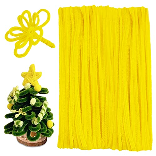 100 Pieces Pipe Cleaners Chenille Stem Solid Color Pipe Cleaners Bulk for Halloweenã€Christmas DIY Craft Supplies Thick Pipe Cleaners Chenille Stems (Egg Yolk)
