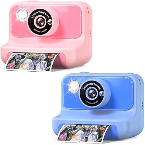 Kids Camera Instant Print, Kids Digital Video Cameras with 3 Rolls of Printer Paper for Toddler, Birthday Gifts Toy for 3 4 5 6 7 8 9 10 Year Old Girls Boys, Pink & Blue Cover