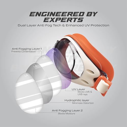 Image of AquaElite High Clarity Swimming Goggles for Men & Women | Lab tested by Experts | Dual Anti Fog Tech with UV Protection 400 | Polycarbonate Lens with Easy adjustment system - Orange & White