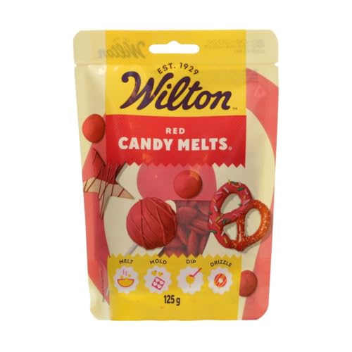 Wilton Candy Melts Rojo Caramelos para Derretir con Sabor Dulce y Cremoso para Moldear, Sumergir y Decorar, Optimas para Cake Pops, Dulces, Tartas y Postres Revestidos, 125 g