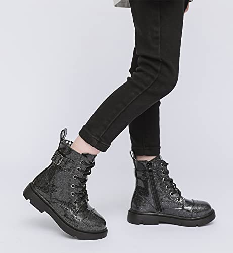 kkdom Boys Girls Waterproof Outdoor Glitter Lace Up Side Zipper Mid Calf Combat Boots(Toddler/Little Kid/Big Kid)2