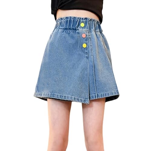 Girls Baggy Jeans Trendy Girls New Colorful Denim Culottes for Middle and Large Children High Waist Shorts