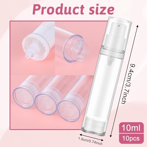 10 Pack Empty Airless Pump Bottle,Refillable Cosmetic Travel Size Pump Bottles Vacuum Press Lotion Dispenser for Foundation, Cream, Shampoo(10Ml)2