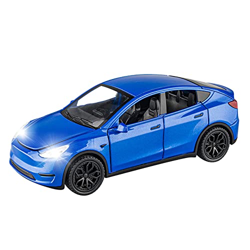 1:32 Scale Model Y Alloy Car Model Diecast Toy Vehicles for Kids, Tesla car Model，Pull Back Alloy Car with Lights and Music,Mini Vehicles Toys for Kids Gift ，Children Birthday Gift. (Blue)