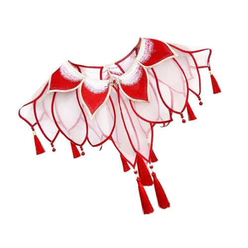 Collar de capa adornado de inspiración cultural para fiestas, collar falso para niños, ceremonia tradicional, trajes de fotos, festivales, borlas con cuentas, realce de disfraz para niños, rosso