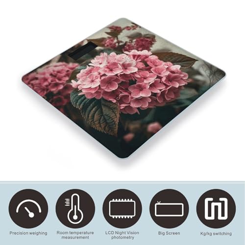 Báscula digital de baño con flores rosas y vidrio templado miniatura 3