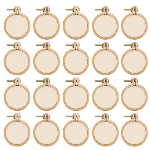 Image of EXCEART Mini Embroidery Pendants Wooden Craft Hoops with Hanging Hole DIY Jewelry Making Findings for Necklaces Sweater Chains and Decorative Crafts 20 Sets