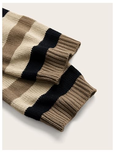 Image of SOLY HUX Women's Color Block Striped Cropped Sweaters Drop Shoulder Long Sleeve Pullover Crop Tops Brown Striped Small