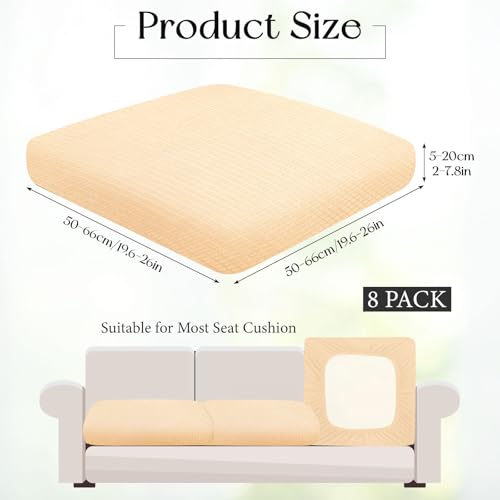 8 Pcs Stretch Patio Cushion Covers,Outdoor Couch Covers Replacement,Outdoor Couch & Sofa Slipcovers for Patio Furniture Cushion Covers,Washable Reusable Furniture Protector (Beige) by ANISION - Image 2