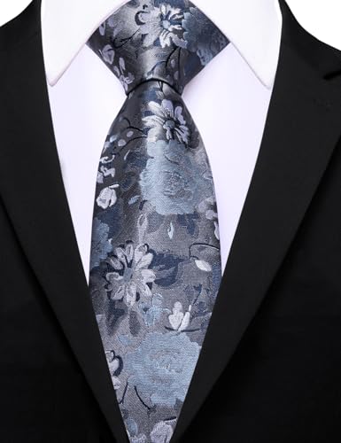 Image of Barry.Wang Floral Ties for Men Flower Necktie with Tie Clip Formal