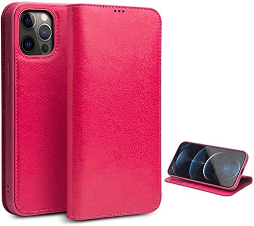 Coque en cuir iPhone 13 Pro Max haut de gamme, étui portefeuille antichoc rose rouge chic
