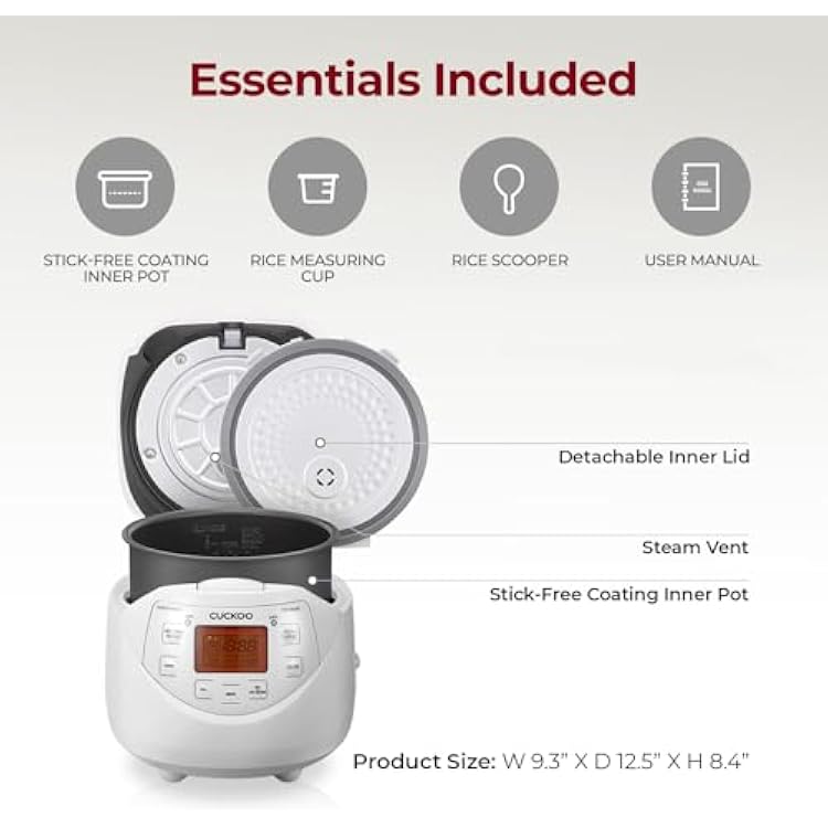 CUCKOO Micom Rice Cooker 6 Cup Uncooked / 12 Cup Cooked, Korean Fuzzy Logic Rice Cooker with Delay Timer & Keep Warm Setting, Versatile Food Steamer with Non-Stick Inner Pot, White (CR-0633F)