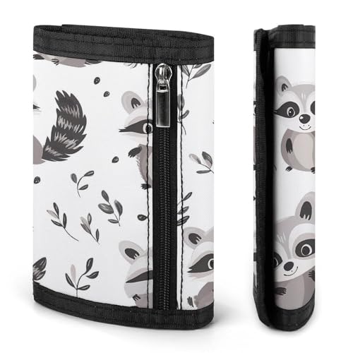 Cute Raccoon Leaves Pattern Trifold Wallets for Men Women Ultra Thin Card Holder Purse with Zip Coin Pocket3