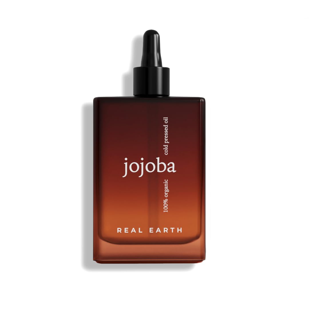 Real Earth Jojoba Oil BIO. Aceite de Jojoba 100% Puro y Natural - Aceite Facial y Vegano Prensado en Frío - Hidratación para Piel, Cabello y Uñas - Tratamiento para Acné, Arrugas y Estrías - 100ml