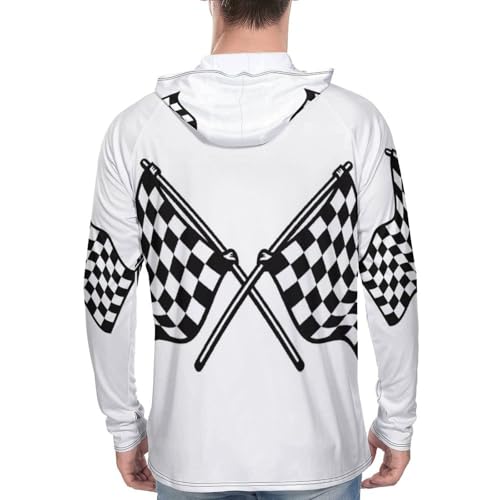 Mens UPF 50+ Sun Protection Hoodie Rash Guard Long Sleeve Sun Shirt Hiking Checkered Flags Race Flag Fishing Hoodie-3