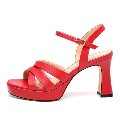 Image of Women Square Toe Platform Block Heel Sandals 3.3'' | Elegant Comfort Formal Dress Footwear, Stylish Ladies Sandals For Daily Office Wedding Evening Party Formal Occasions