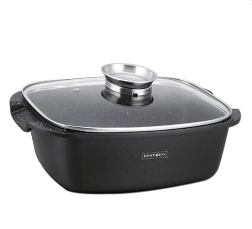 Rostiera con Coperchio in Vetro Antiaderente – Teglia da Forno con Rivestimento Effetto Pietra, Casseruola Rettangolare per Arrosti, Pollo, Carne e Verdure – Adatta a Forno e Piano Cottura (34CM)