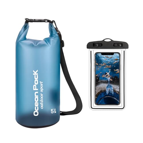 Bolsa seca impermeável de 5L - mochila dobrável - adequada para caiaque, caminhadas, estojo para passeios de barco, acampamento, pesca - azul