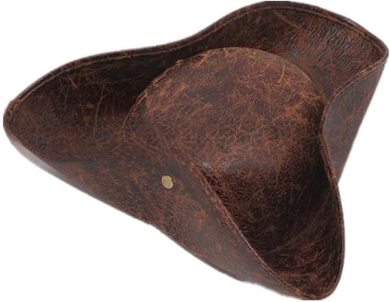 Halloween Pirate Costume Hat Tricorn Captain Headwear Bandana Hat Retro Brown Medieval Fancy Dress Accessory Distressed Cocked Cap for Pirate Theme Party Cosplay Carnival Halloween Role Play