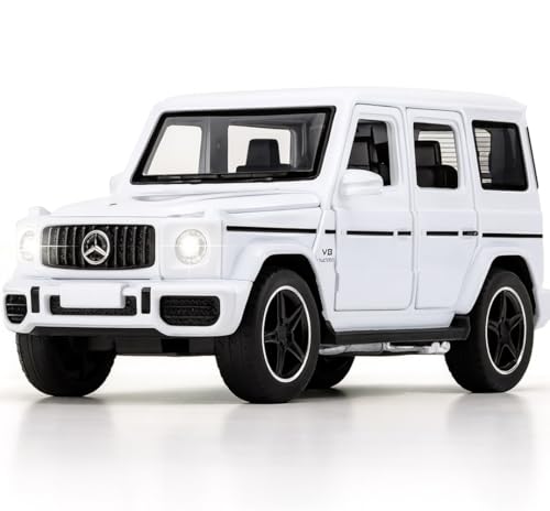 Image of Diecast Mercedes AMG G63 G-Wagon Toy Car - 1:32 Scale Alloy Car with Light & Sound, Pull-Back Off-Road Jeep Toy for Kids & Collectors, Gift for Boys & Enthusiasts (White)
