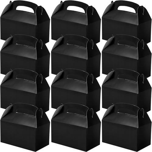 yptniginu 12 Pcs Black Party Favor Treat Boxes Gable Paper Gift Box Candy Snack Goodie Cake Treat Boxes for Birthday Wedding Party Favors (Black)