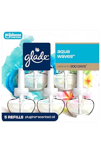 Image of Glade PlugIns Refills Air Freshener, Scented and Essential Oils for Home and Bathroom, Aqua Waves, 3.35 Fl Oz, 5 Count