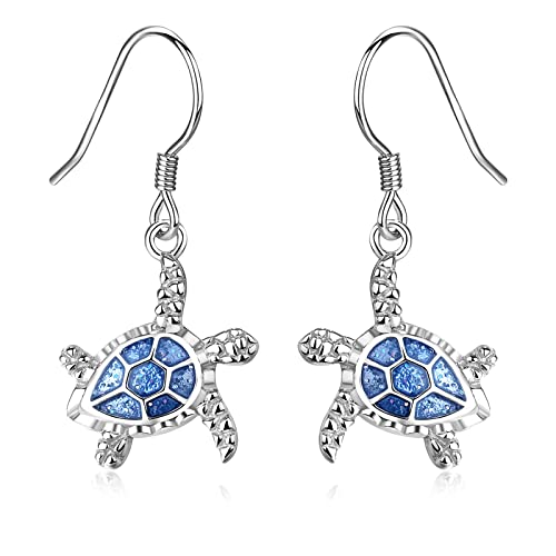 Pendientes de playa en plata 925 con diseño de estrella de mar y tortuga