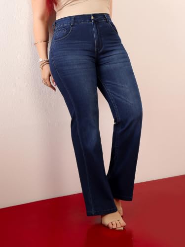 Image of Miss Chase A+ Women's Wide-Leg Mid Rise Regular Length Blast Effect Denim Jeans