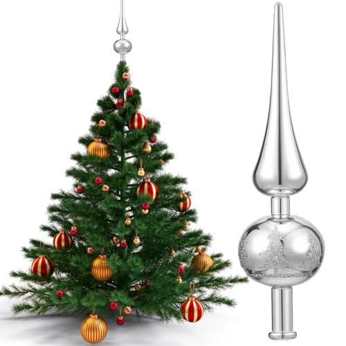 Silber Christbaumspitze 23cm Bruchfest & Glänzend -...