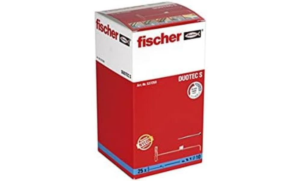 fischer - Tacos Compatibles con Placas de Yeso PLADUR® DuoTec, tornillos y tacos soporte tv 10 mm, Caja 25 uds tornillos + 10 tacos PLADUR®