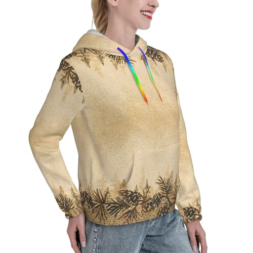 Sweat à capuche femme imprimé pomme de pin pull ajusté doux