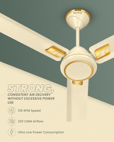 Image of Sujata Kinetica BLDC Ceiling Fan 1200mm | 3 Years Warranty | Ceiling Fan for Living Room & Bedroom, Remote Fans Ceiling Fans 5 Star BEE Rating, Powerful Airflow, Savings Upto 60% (Ivory Gold)