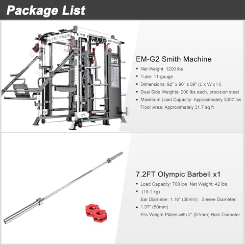 Image of Smith Machine with Weight Stacks Power Cage Squat Rack Dual Cable Crossover Machine, LAT Pull-Down All in One Home Gym Systems