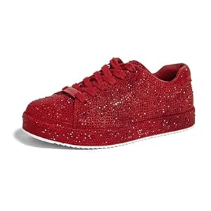 LUCKY STEP Platform Rhinestone Fashion Glitter Sneakers | Sparkly Bling Bedazzled Wedding Bridal Shiny Shoes for Women