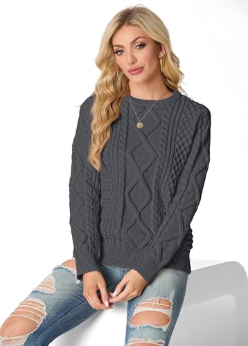 Image of GRECERELLE 2026 Womens Fall Winter Long Sleeve Casual Pullover Sweater Tops | Crewneck, Cable Knit, Chunky, Vintage Style, Anti-static(XS-2XL)