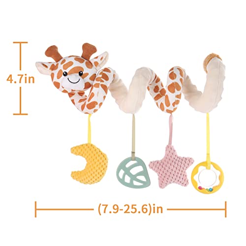 Image of Apricot Lamb Baby Spiral Car Seat & Stroller Activity Toy, Features Plush Giraffe Character Hanging Rattles Toys, Gentle Rattle Sound & Soft Teether, 8-26 Inches