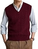 JMIERR Sweater Vest Men Old Money Early Fall Fashion Causal Sleeveless Cable Knitted V Neck Vests Burgundy