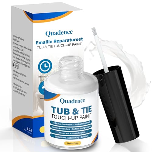 Email Reparatur Lack, Quadence Tub and Tile Hochglanz-Lack Badewannenlack Weiß , Hochglanz lackstift Badezimmer Reparaturlack,für Badewanne, Fliesen, Keramik, Waschbecken, Defekte und Kratzer, 35g
