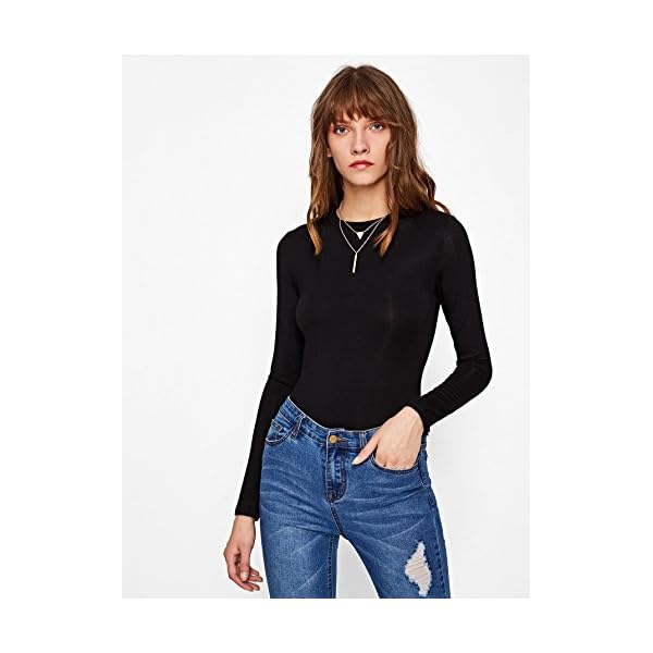 Floerns Women's Crew Neck Bodycon Leotard Top Long Sleeve Bodysuit A Black L