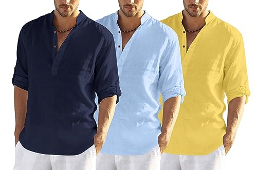 Image of Zombom Combo of Men's Solid Cotton Polyester Blend Full Sleeve Mandarin /Chinese Collor Straight Kurta Shirt (Pack of 3)