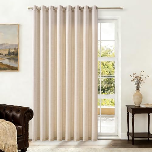 Image of Extra Wide 100 Inch Flax Linen Curtains 84 Inch Length 1 Panel | Room Divider, Sliding Door Curtains, for Living Room, Semi Sheer, Grommet, Privacy, Farmhouse, Light Flitering, 100x84
