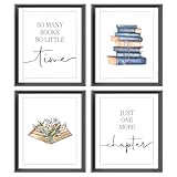 AEHIE So Many Books So Little Time Wall Art Print, Just One More Chapter Poster Prints for Reading Corner Decor, Funny Quote Wall Decor, Book Floral Wall Art, 4pcs 8x10inch