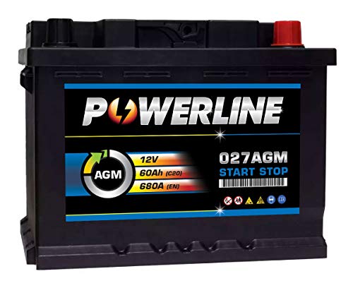 027 AGM Powerline Start Stop Car Battery 12V 60Ah