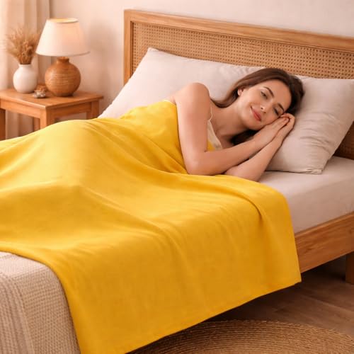 Image of OKTIC Bhagalpuri Dull Chadar Combo Pack Set of 2, Odhne Wali Top Sheet | Pure Cotton & Breathable Handloom Chadar Material, Tussle Border, Solid Single 230 x 130 cm (Peach Yellow)