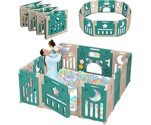 Baby Playpen, Dripex Baby Playard for Babies and Toddlers, 14-Panel Foldable Playpen Adjustable Portable Play Area, Indoor/Outdoor Kids Active Center with Game Panel & Safety Gate, Green White